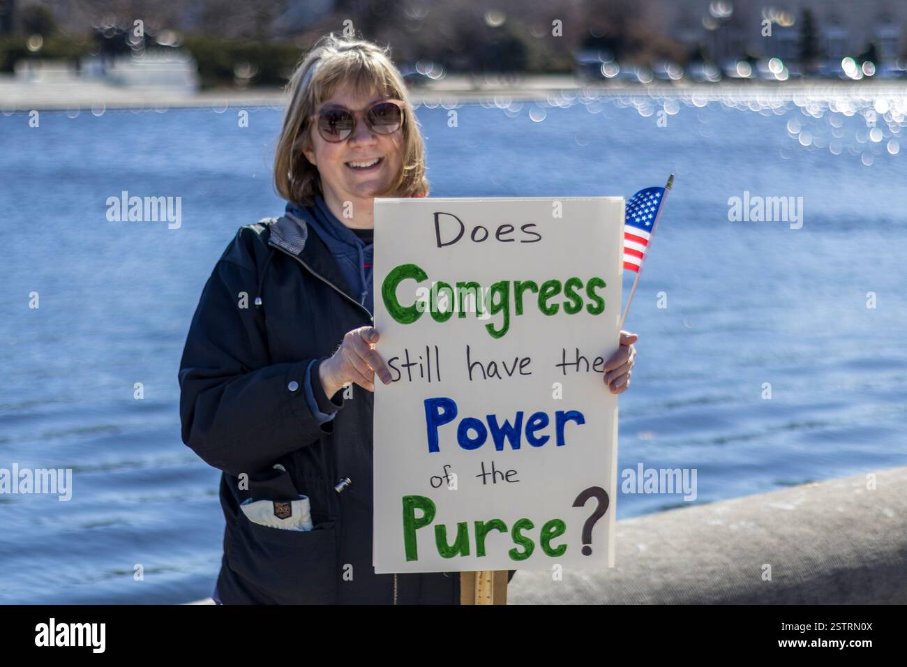 Mehr als 1.000 Demonstranten versammeln sich am Montag, den 17. Februar 2025, vor dem US-Kapitol, um die Politik der Trump-Regierung und ihre Bemühungen anzuprangern Stockfoto