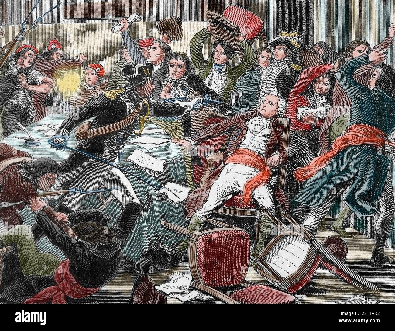 Thermidorian Reaktion. 9. Thermidor. 27. Juli 1794. Ergebnis. Ende der Herrschaft des Terrors. Paris. Frankreich. Gravur. des 19. Jahrhunderts. Stockfoto