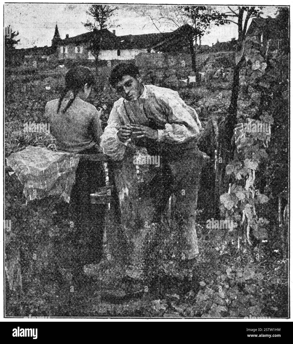 Die Dorfliebhaber (L'Amour au Village) des französischen Malers Jules Bastien-Lepage. Stockfoto