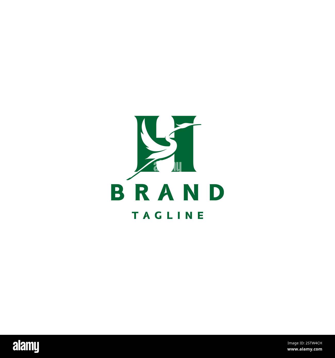 Eleganter Reiher im ersten H-Logo-Design. Anfangsbuchstabe H mit Heron Silhouette-Logo. Stock Vektor