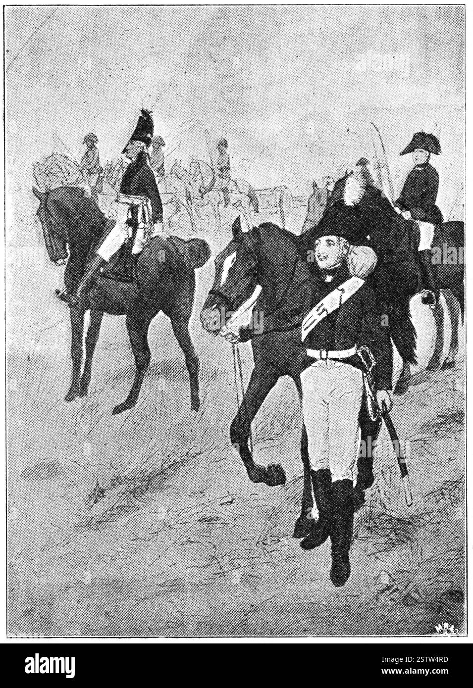 Preußische Artillerie (1805). Illustration des 19. Jahrhunderts. Deutschland. Weißer Hintergrund. Stockfoto