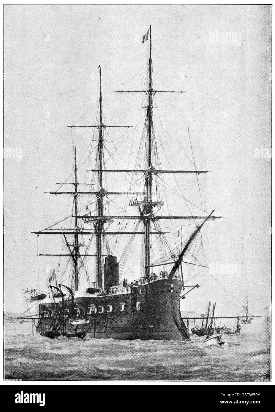 Richelieu (1868) – eine Zentralbatterie mit Holzhüllen, die für die französische Marine gebaut wurde. Illustration des 19. Jahrhunderts. Deutschland Stockfoto