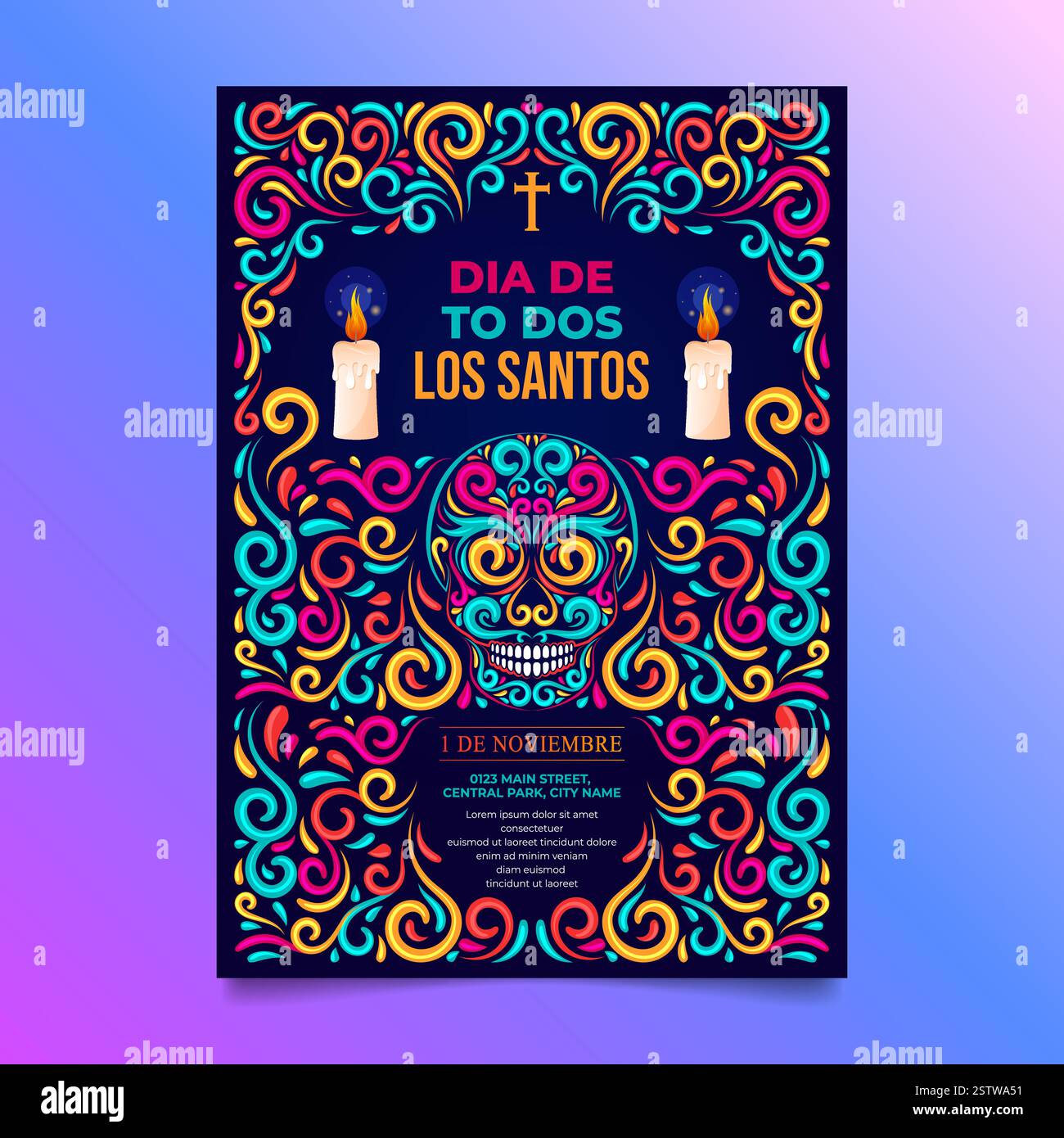 Dia de todos los santos Flyer mit farbenfroher mexikanischer Volkskunst Stock Vektor