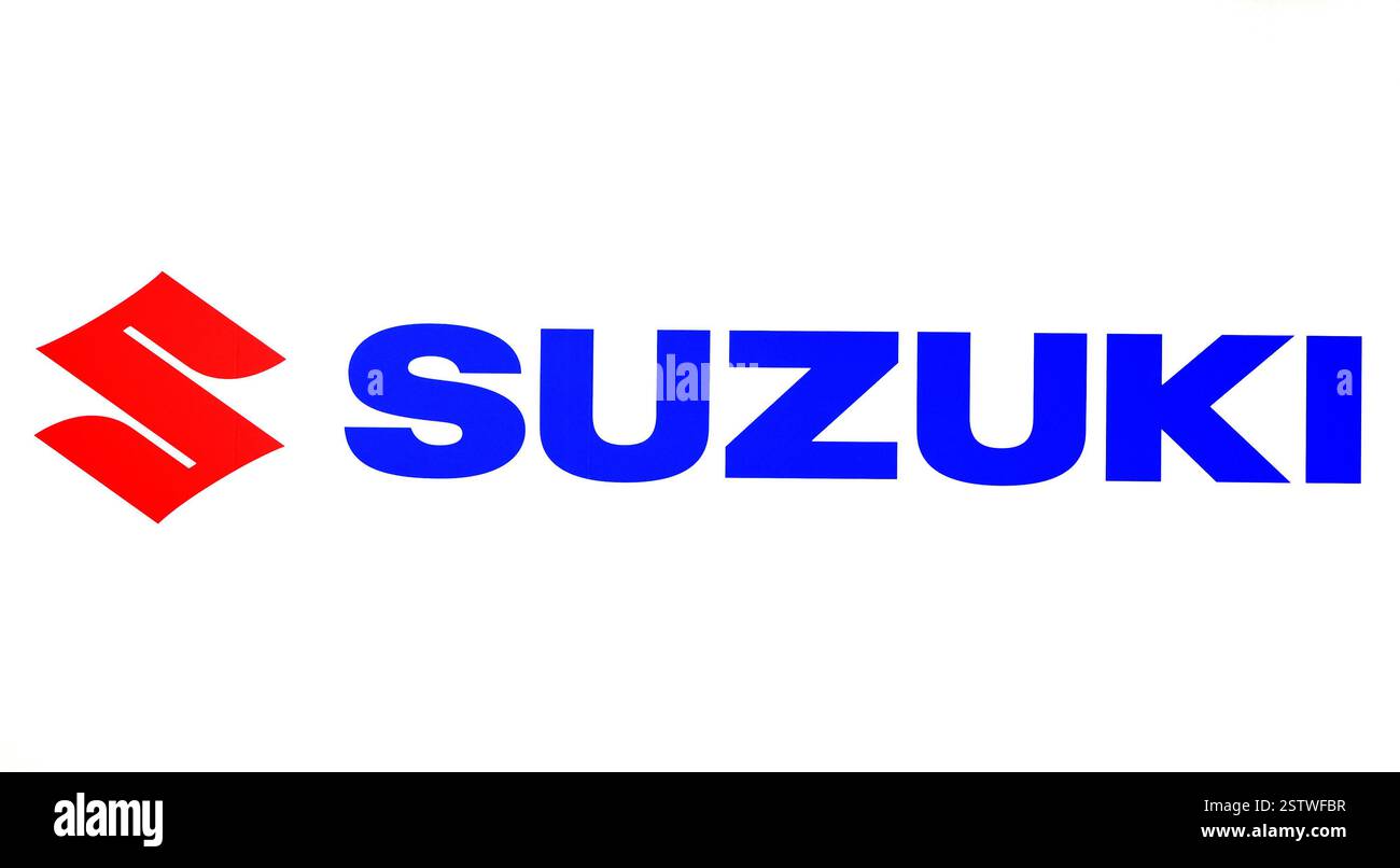 Tokio, Japan. Februar 2025. Der japanische Automobilhersteller Suzuki Motor zeigt das Firmenlogo, als das Unternehmen am Donnerstag, den 20. Februar 2025, in Tokio die neue mittelfristige Geschäftsstrategie ankündigte. (Foto: Yoshio Tsunoda/AFLO) Stockfoto