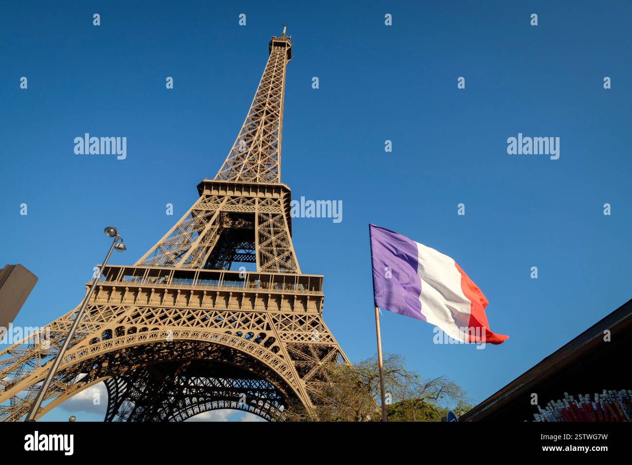 Französische Flagge (Flagge frankreichs) vor dem Eiffelturm Stockfoto