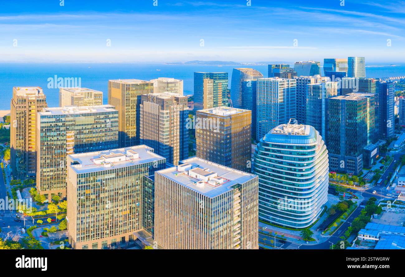 Luftkulisse des städtischen CBD in Xiamen, Provinz Fujian, China Stockfoto