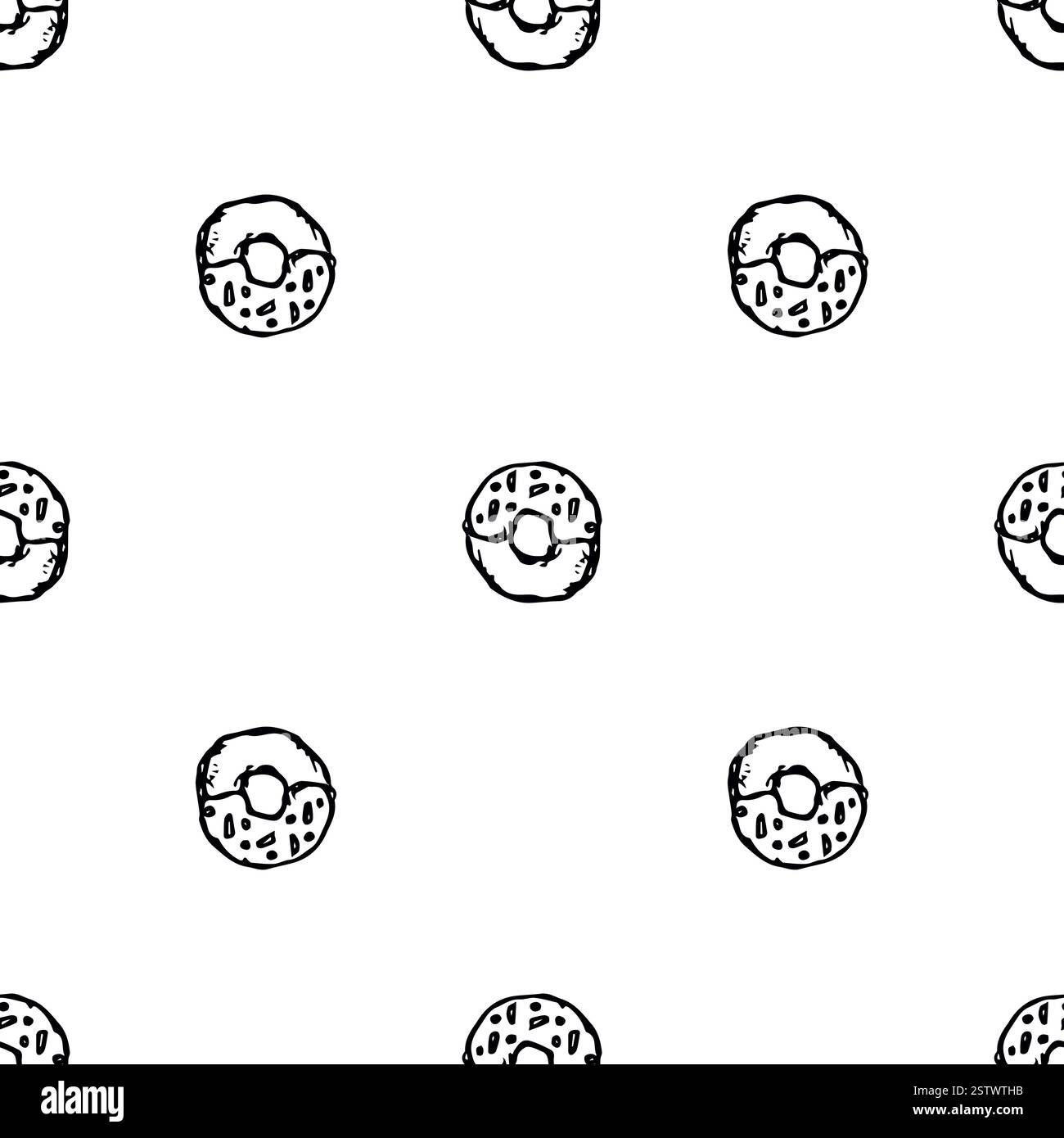 Nahtloses Donut-Muster. Kritzelvektormuster mit Donut-Symbolen. Donut-Hintergrund Stock Vektor