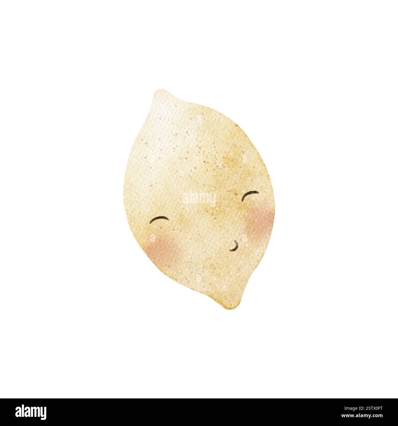 Aquarellfrucht Zitronengelb mit süßen Augen. Isolierte handgezeichnete Illustrationsfigur in Cartoon fröhlicher Stil weißes Hintergrunddesign Kinder Stockfoto