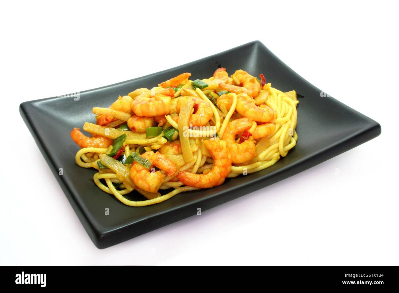Pasta mit asiatischen Garnelen Stockfoto