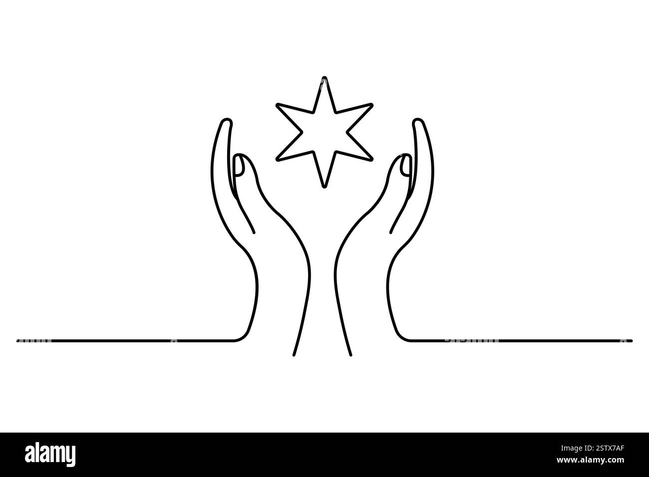 Durchgehende einzeilige Zeichnung der Vektorgrafik der Sternumrandung Stock Vektor