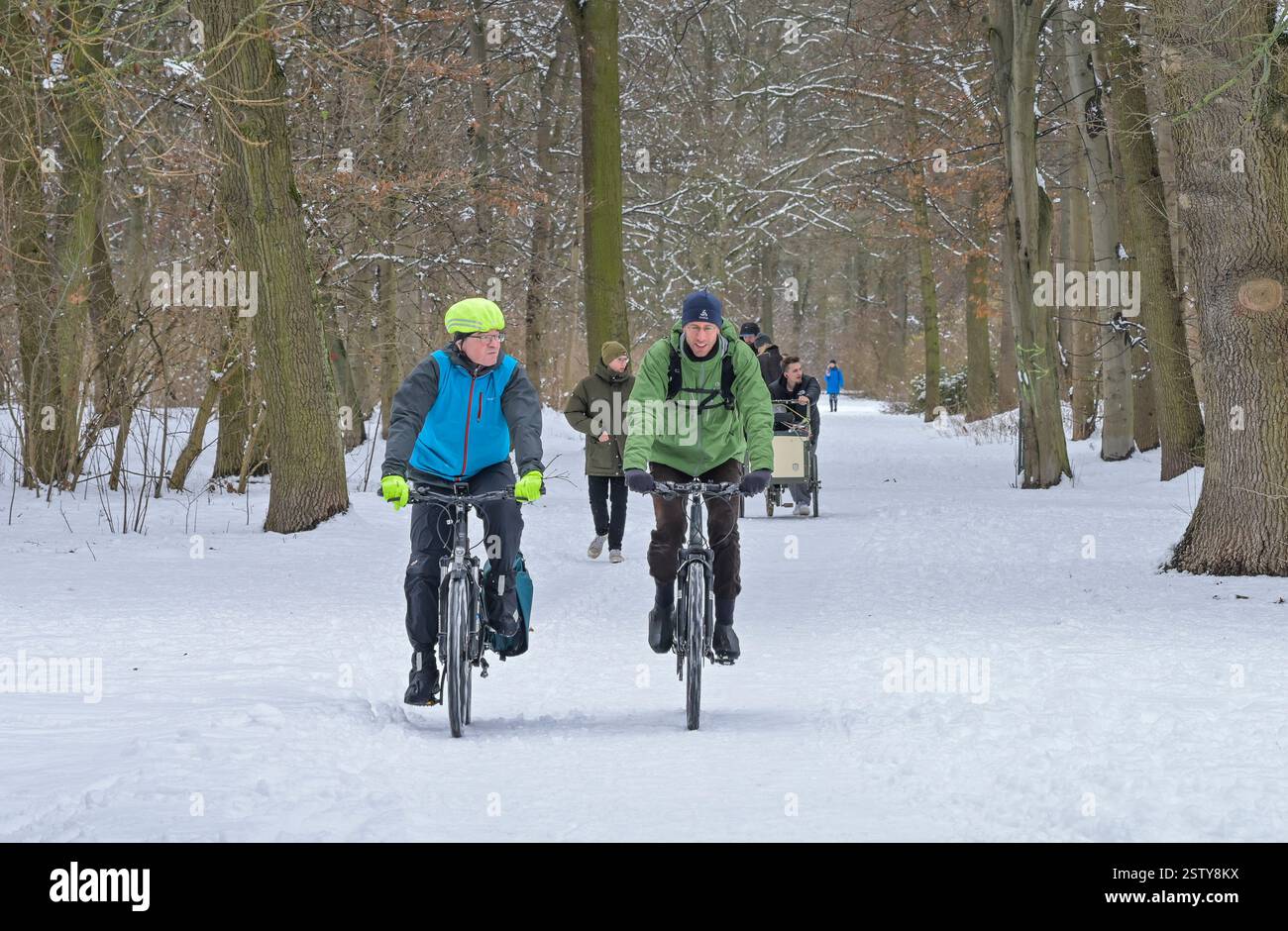 Radfahrer im Tiergarten, Winter, Schnee, Berlin, Deutschland !!! KEIN MODELL FREIGEGEBEN!!! Stockfoto