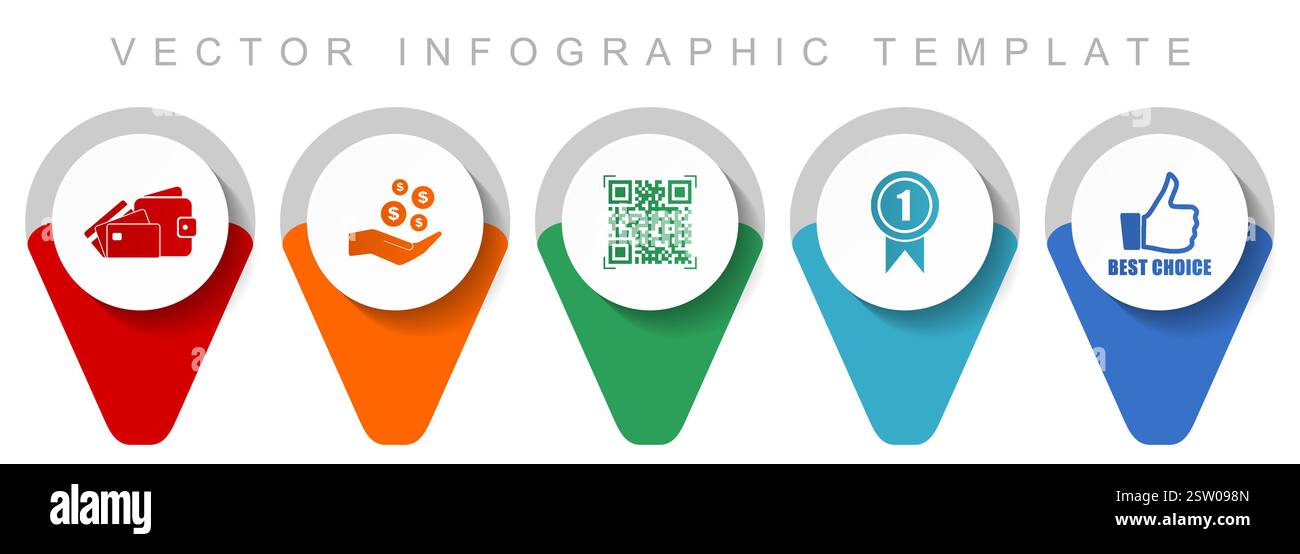 Shopping Pointer-Sammlung, verschiedene Symbole wie Geld, Geldbörse, qr-Code, Abzeichen und ähnliches Schild, flache Vektor-Infografik-Vorlage in eps 1 Stock Vektor