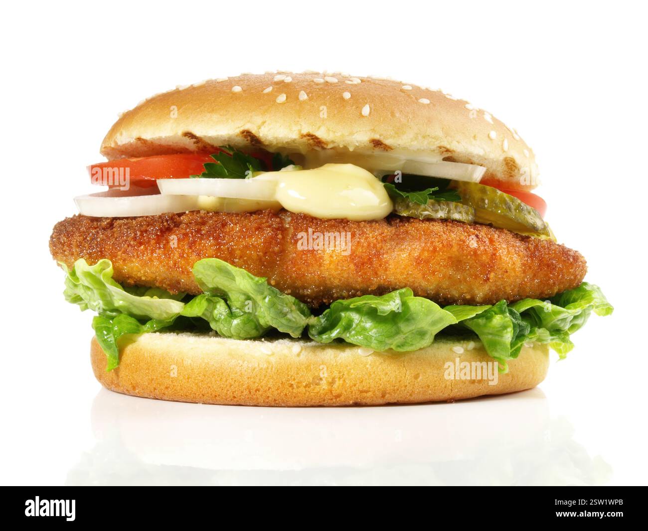 Fish Burger - Hamburger auf weißem Hintergrund Stockfoto