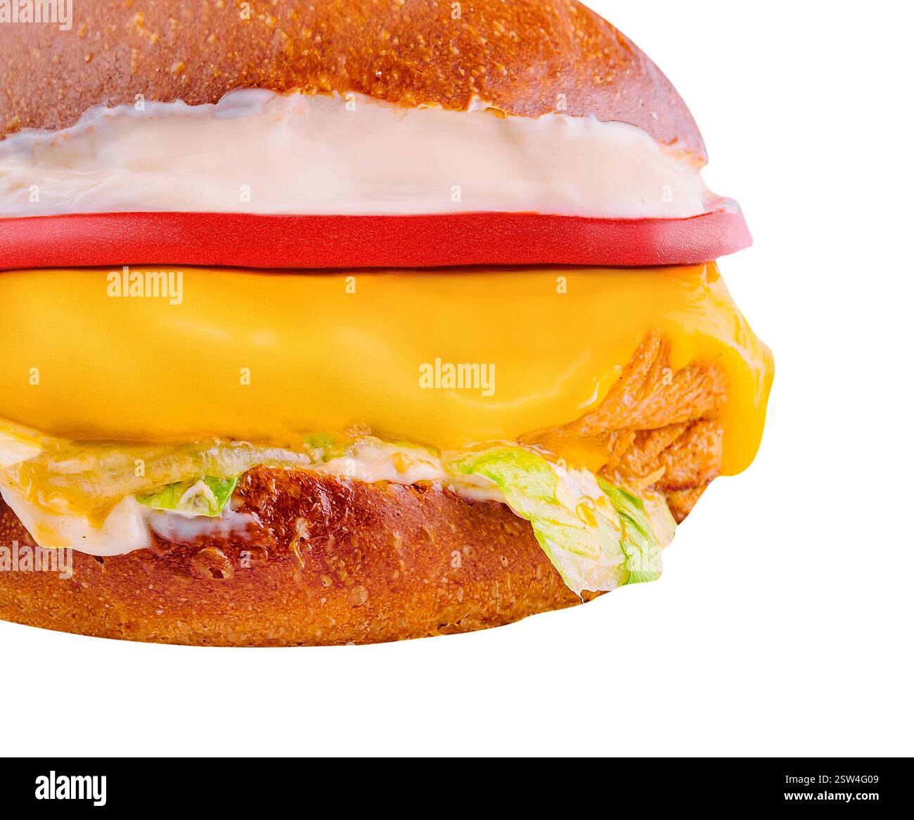 Amerikanischer Käse-Hähnchenburger mit frischem Salat Stockfoto