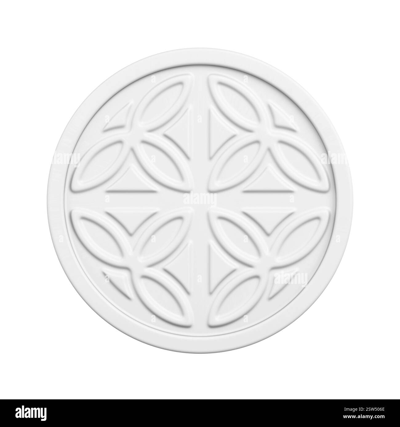 Weißes Celtic National Ornament in der Form eines Kreises im Ton-Stil auf weißem Hintergrund. 3D-Rendering Stockfoto