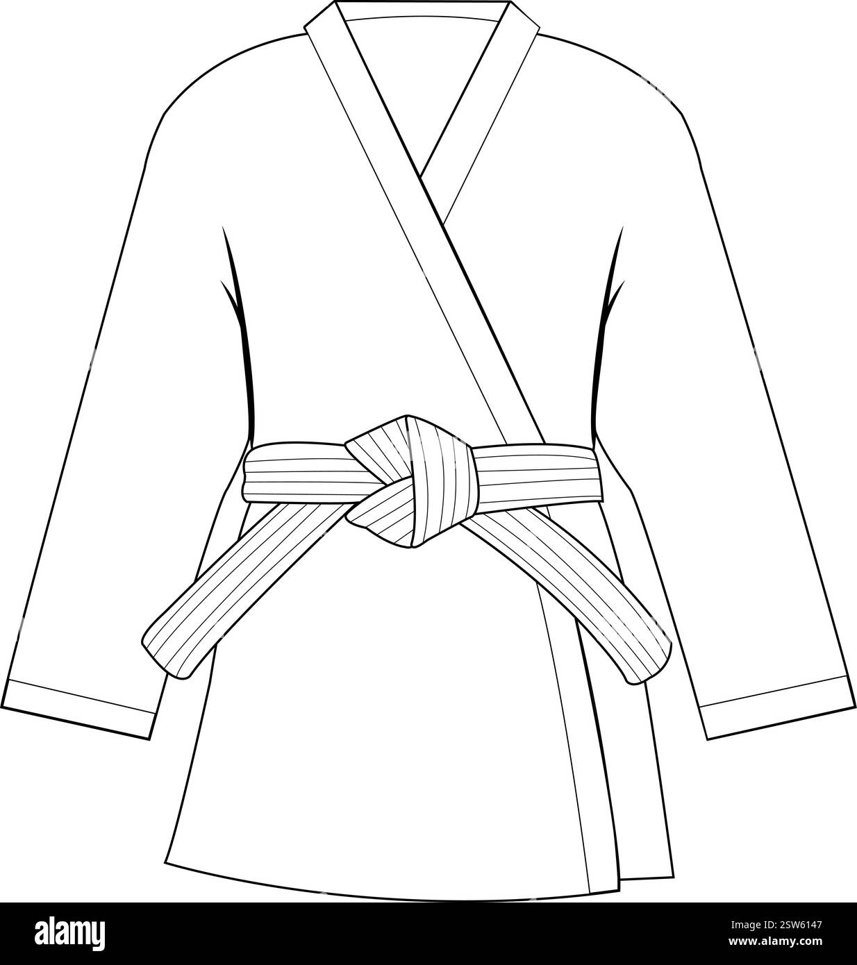 Kampfsportuniform. Karate, Taekwondo, Judo, Jujitsu, Kickboxen, oder Kung-Fu-Trainingsanzug. Vektor-Schwarzweiß-Farbseite. Stock Vektor