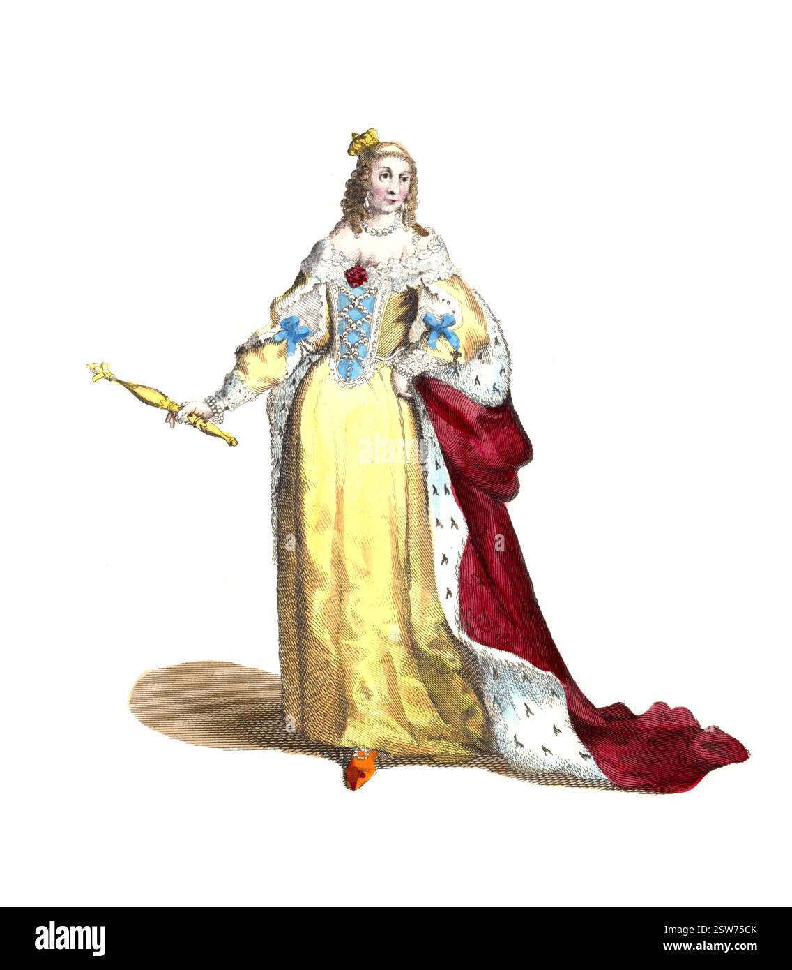 Historische Kleidung, Mode im Laufe der Zeit, Anna Maria Mauricia von Österreich, Ana de Austria, Anne d’Autriche (22. September 1601 – 20. September). Januar 1666), spanisch-portugiesische Infantin und Erzherzogin von Österreich aus dem Hause Habsburg, digital restaurierte Reproduktion einer Vorlage aus dem 18./19. Jahrhundert, genaues Datum nicht bekannt Stockfoto