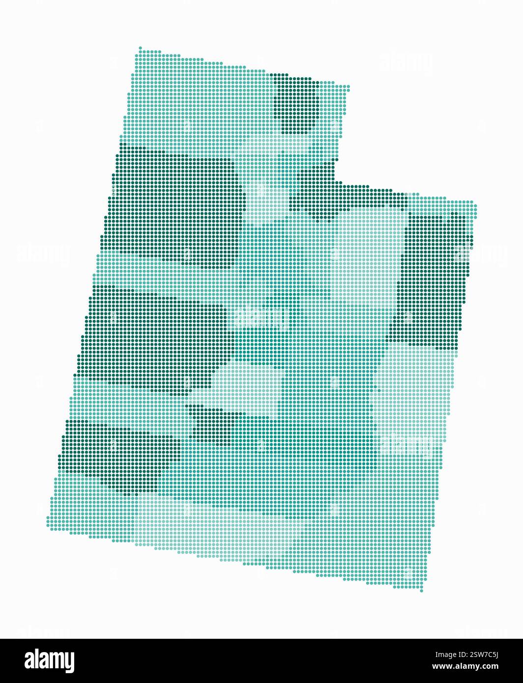 Utah gepunktete Karte. Digitale Karte des Zustands auf weißem Hintergrund. Utah-Form mit kreisförmigen Punkten. Farbige Punkte. Kleine Kreise. Stock Vektor