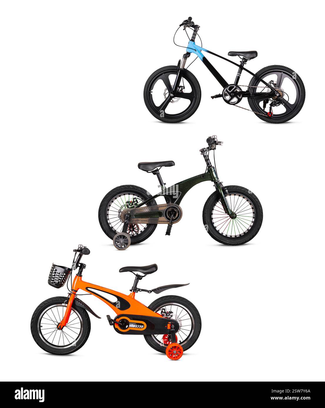 Moderne elektrische FAT-Reifen-Fahrräder isoliert auf weiß Stockfoto
