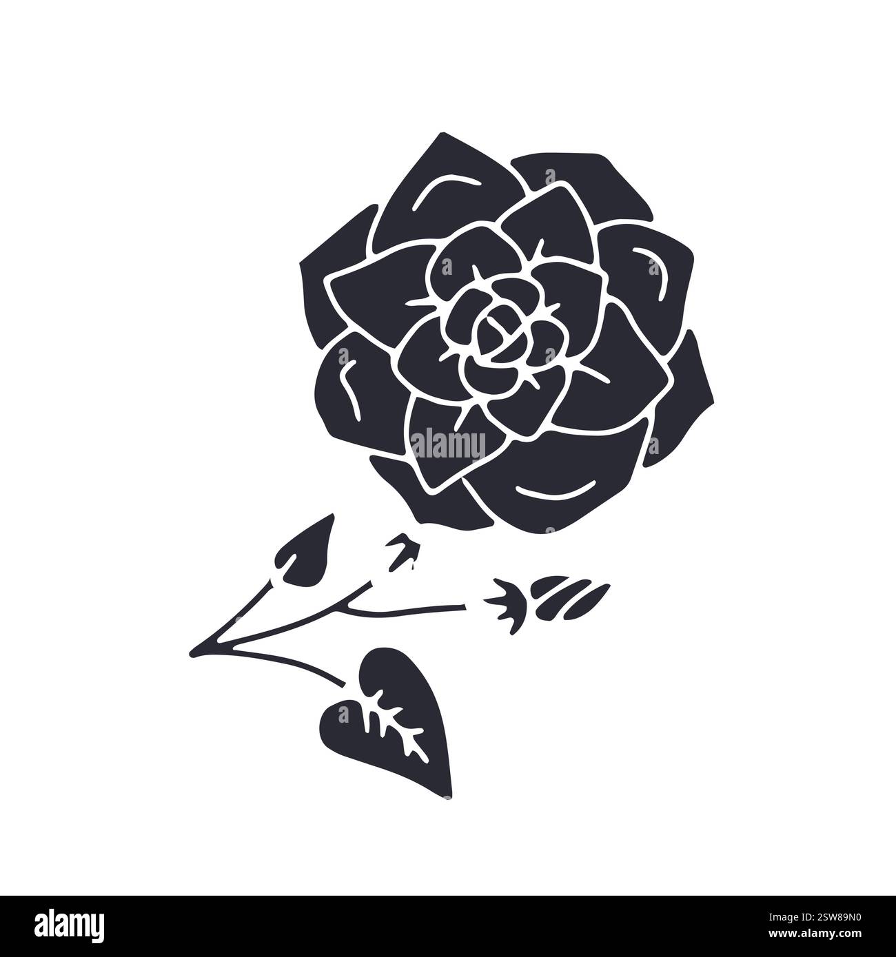 Handgezeichnete schwarze Silhouette der Rosenblume Stock Vektor