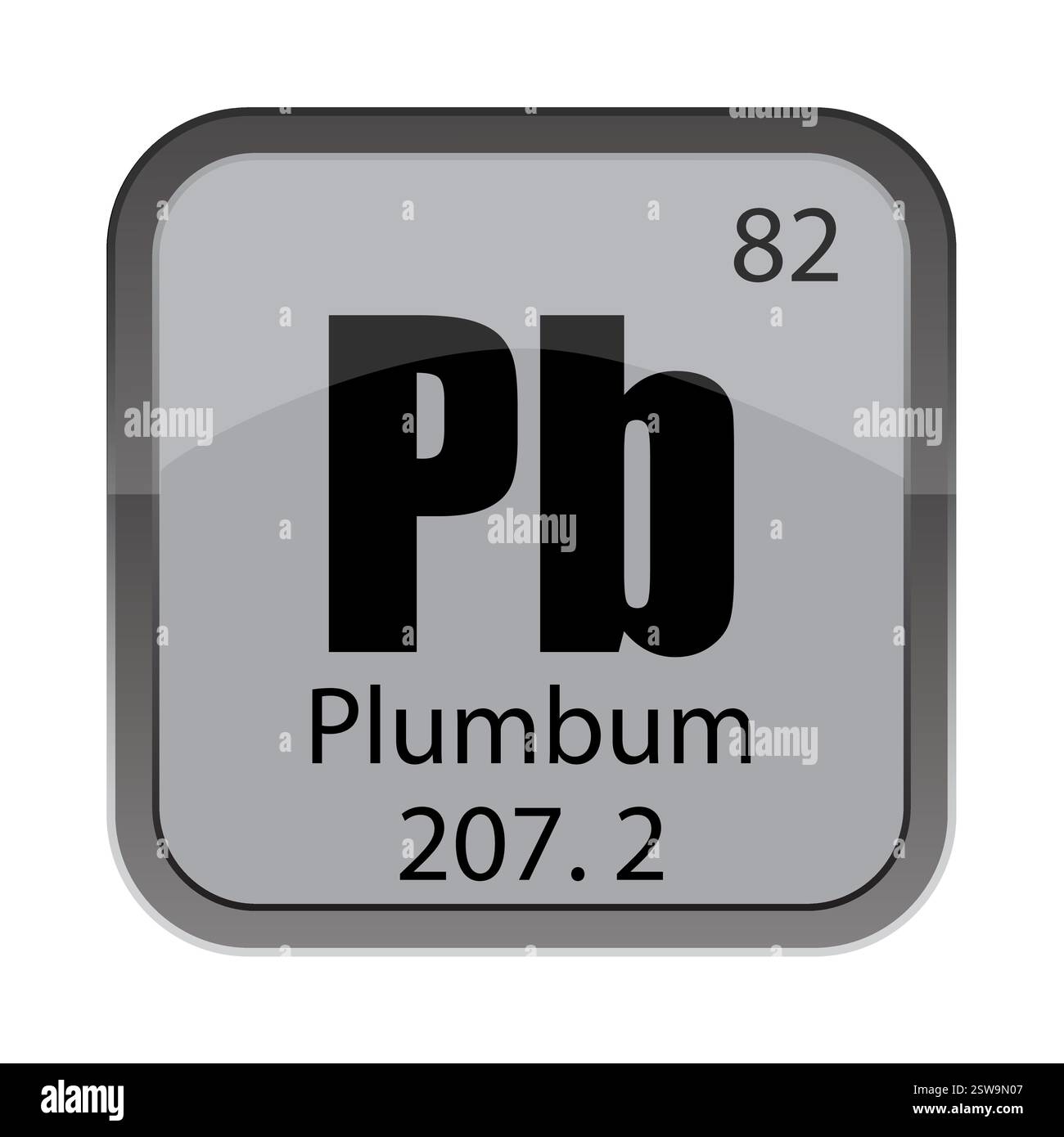 Symbol PB 82. Plumbum acht zwei. 207,2 graue Kachel. Vektor-chemisches Quadrat. Stock Vektor