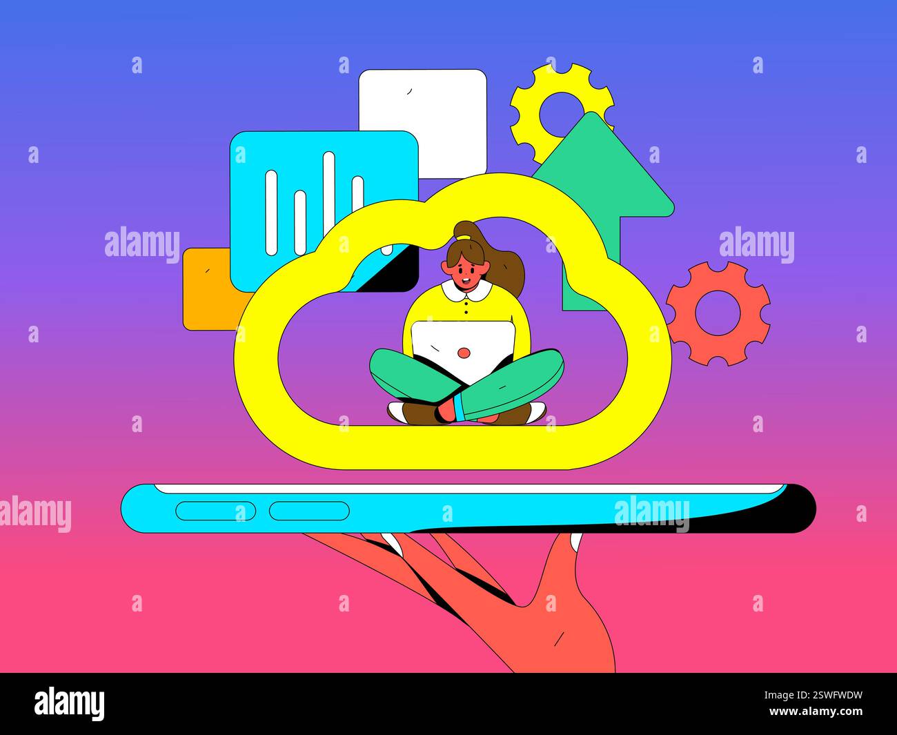 Business Collaboration Cloud Computing flache Vektorkonzepte Operation handgezeichnete Illustration Stock Vektor