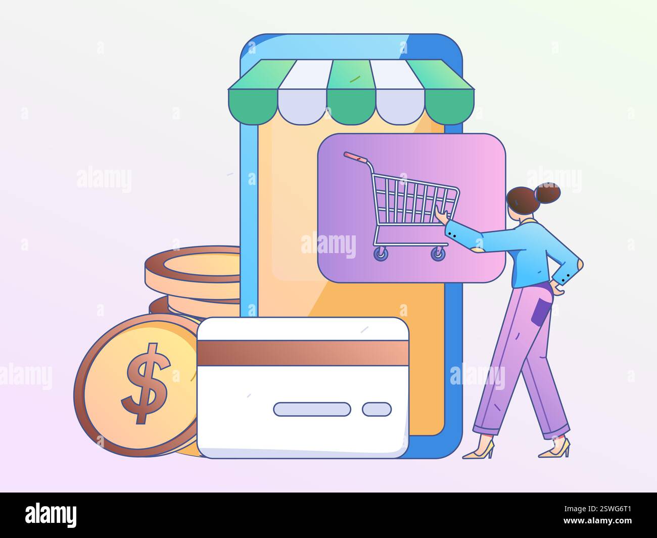 Online-Shopping Zahlung Sicherheit Zeichen flach Vektor Konzept Operation Hand gezeichnete Illustration Stock Vektor