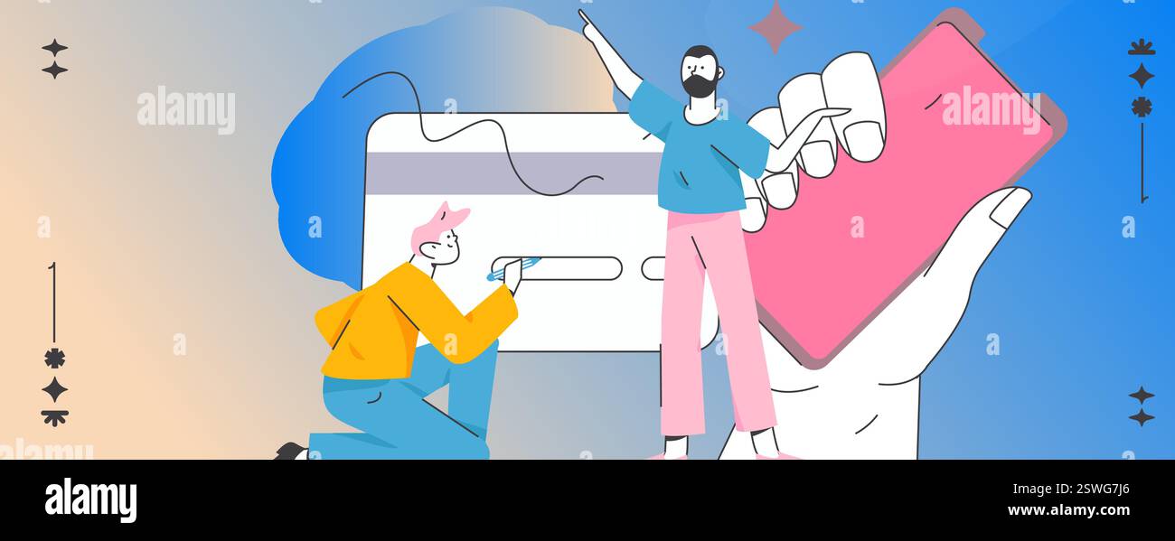 Online-Shopping Zahlung Sicherheit Zeichen flach Vektor Konzept Operation Hand gezeichnete Illustration Stock Vektor