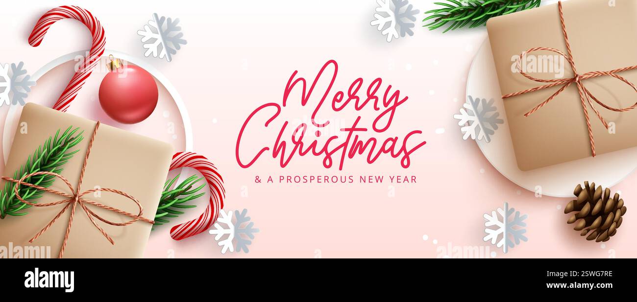 Weihnachtsgeschenke Vektor Hintergrund Design. Grußtext für frohe weihnachten mit Geschenkelementen in Papierfolie für Weihnachtsgeschenke und Nachrichten. Vektor Stock Vektor