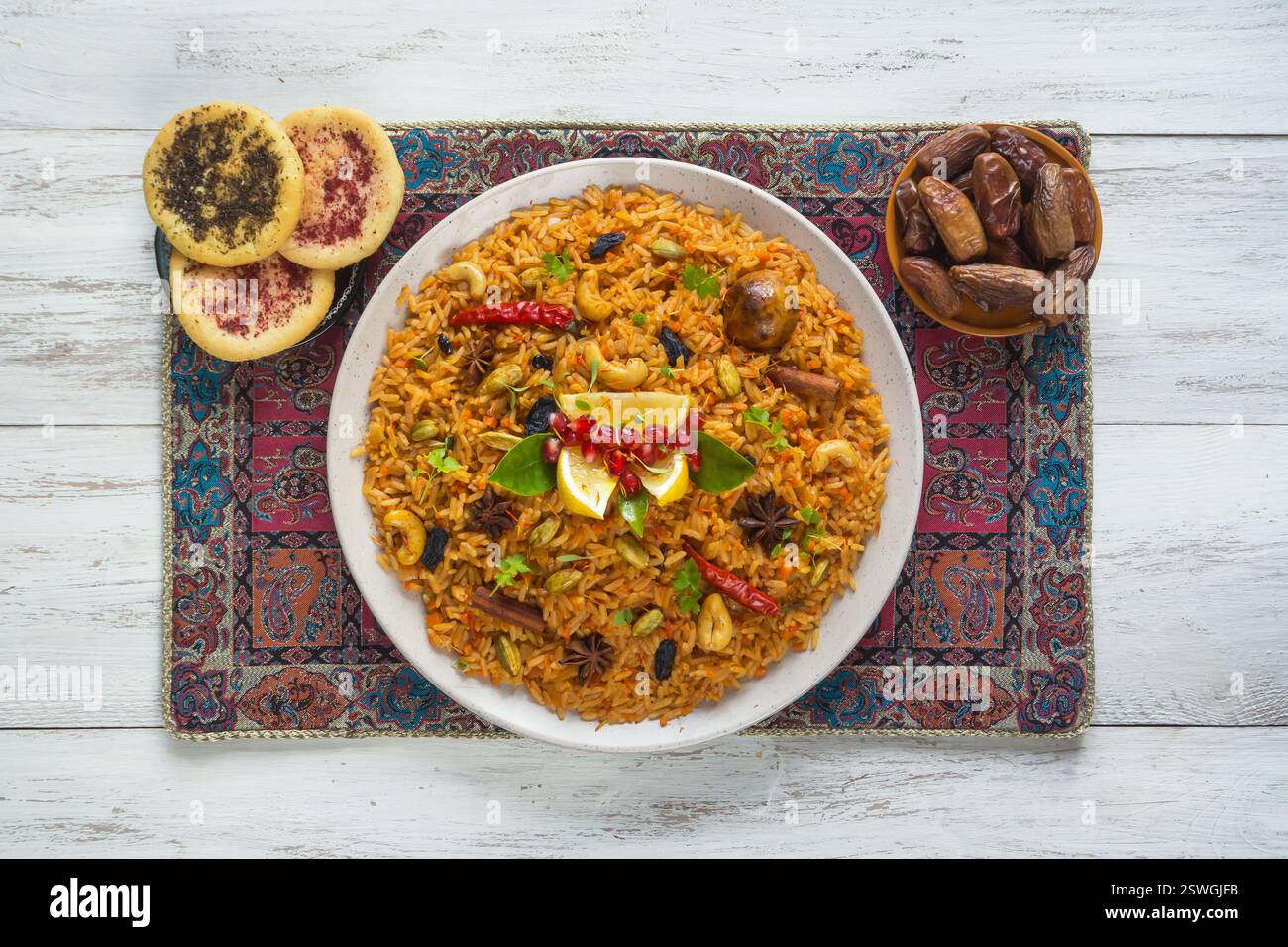 Ramadan Essen. Vegetarische Kabsa mit Reis Stockfoto
