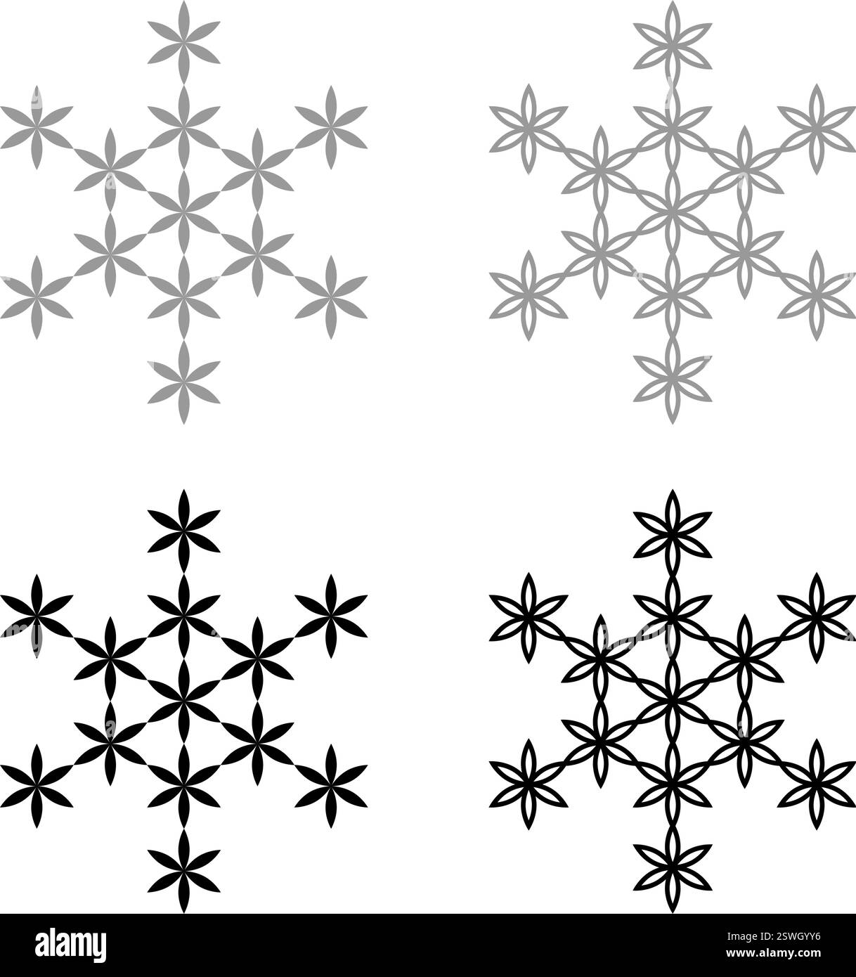 Blume des Lebens Heilige Geometrie Set Symbol Grau Schwarz Farbe Vektor Illustration Bild einfache Vollfüllung Kontur Linie dünn flach Stil Stock Vektor