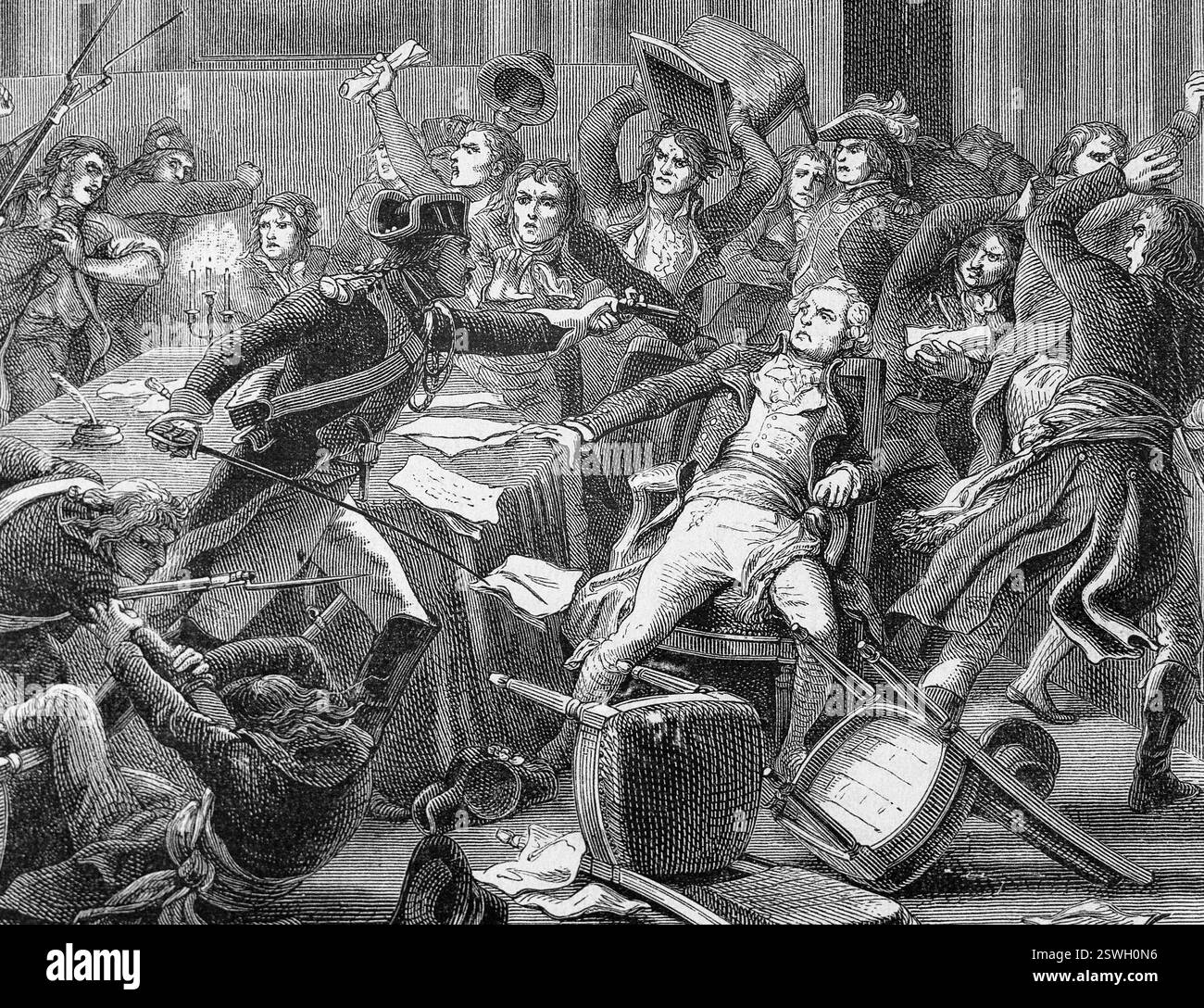 Thermidorian Reaktion. 9. Thermidor. 27. Juli 1794. Ergebnis. Ende der Herrschaft des Terrors. Paris. Frankreich. Gravur. des 19. Jahrhunderts. Stockfoto