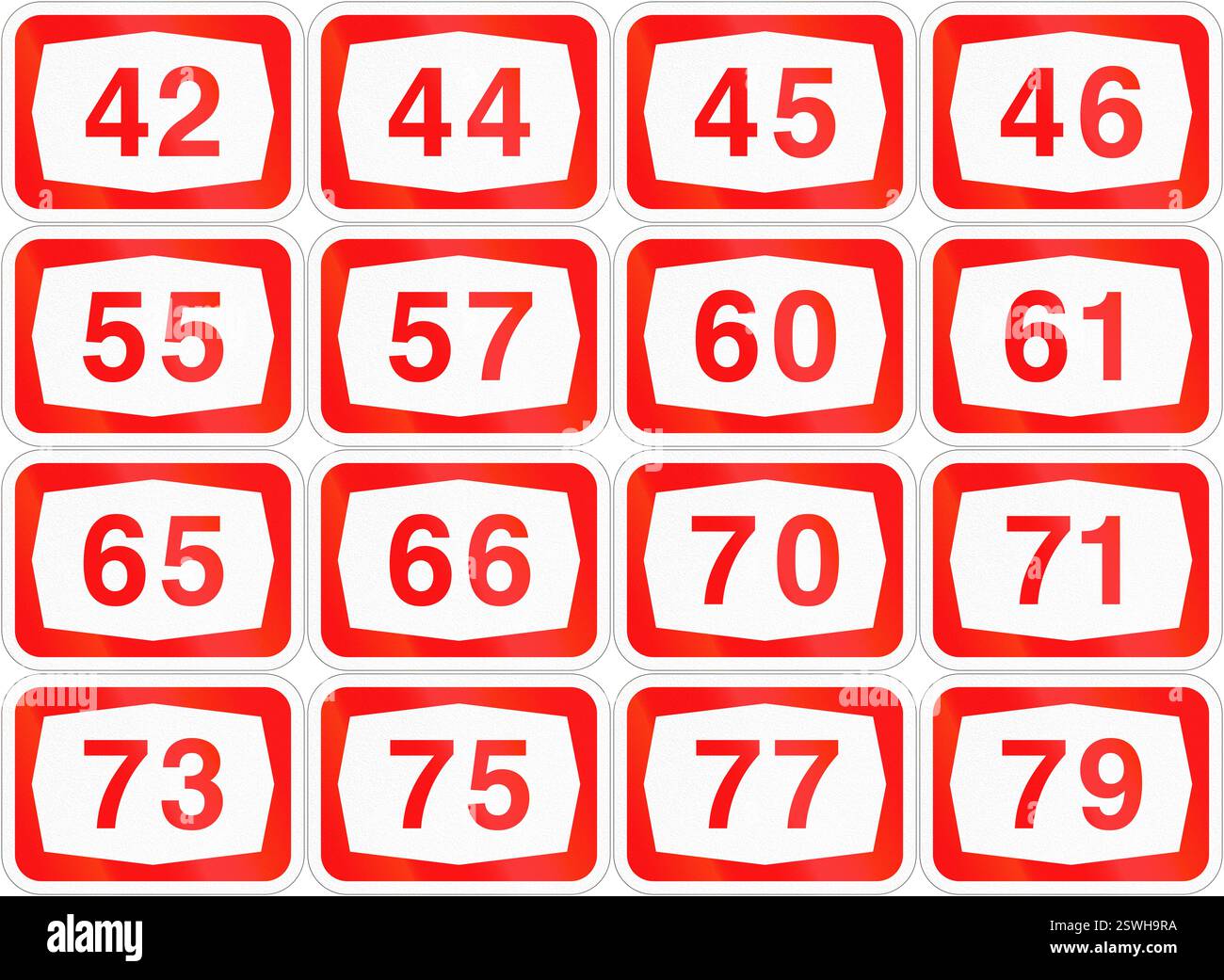 Israel Highway Road Shield Sammlung von 42 bis 79. Stockfoto