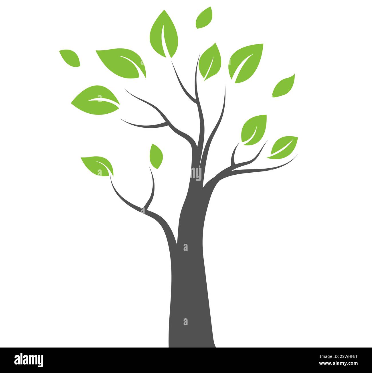 Design eines stilisierten Baumes mit grünen Blättern in einer einfachen Vektorillustration auf weißem Hintergrund Stock Vektor
