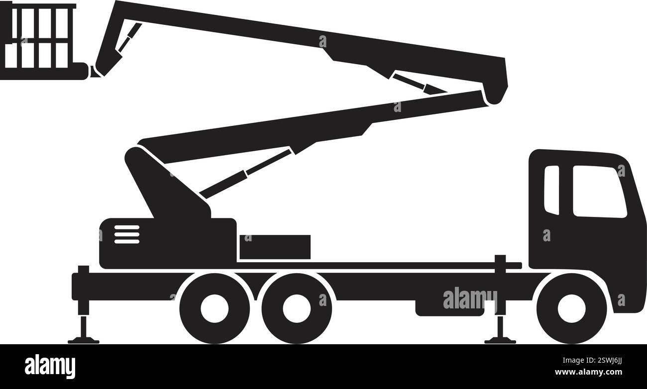 Einfache Kirschpflücker Ausleger Hubwagen Baufahrzeug Silhouette Seitenansicht Symbolvektor isoliert auf transparentem Hintergrund Stock Vektor