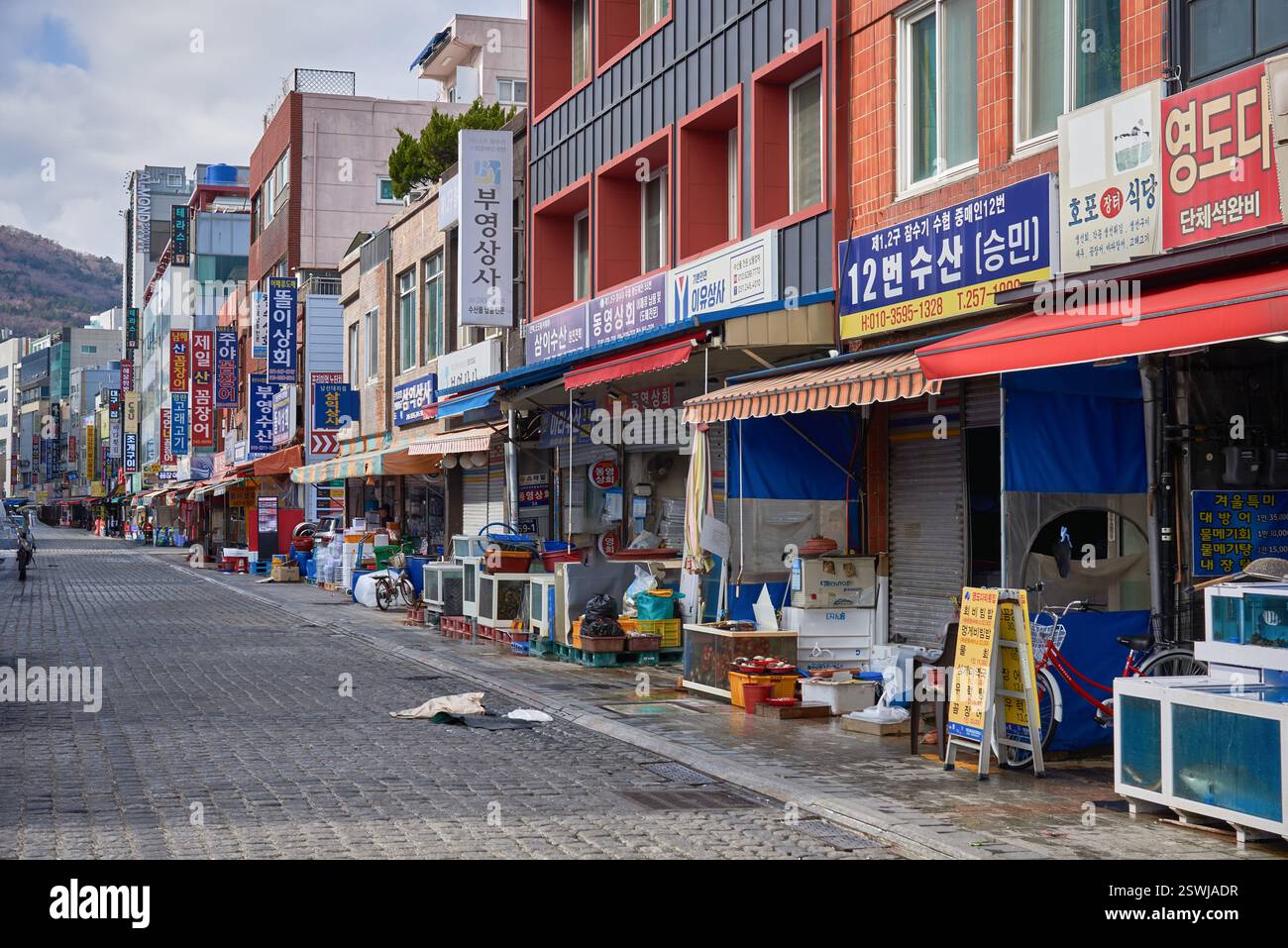 Jagalchi Fischmarkt der größte Fischmarkt in Busan Südkorea am 15. Februar 2023 Stockfoto