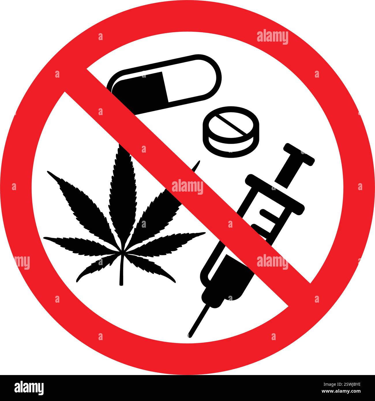 Klassisches einfaches, nicht-Drogen-Konsum verbotenes Symbol im roten weißen Kreisvektor isoliert auf transparentem Hintergrund Stock Vektor