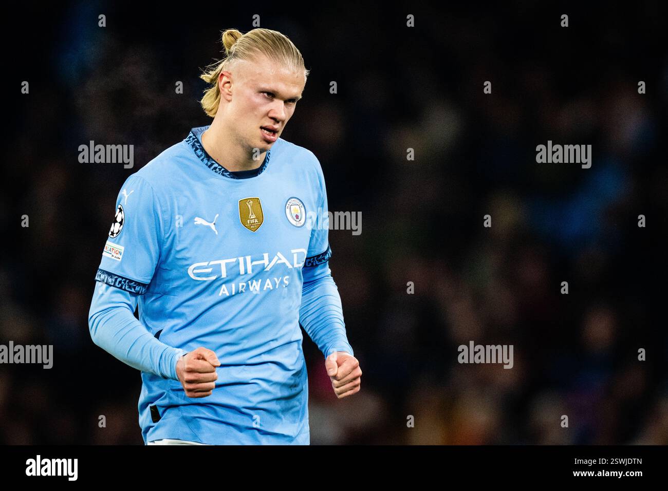 Manchester: Erling Haaland in Manchester City in der fünften Runde der neuen UEFA Champions League 2024/2025. Die Übereinstimmung wird auf M gesetzt Stockfoto