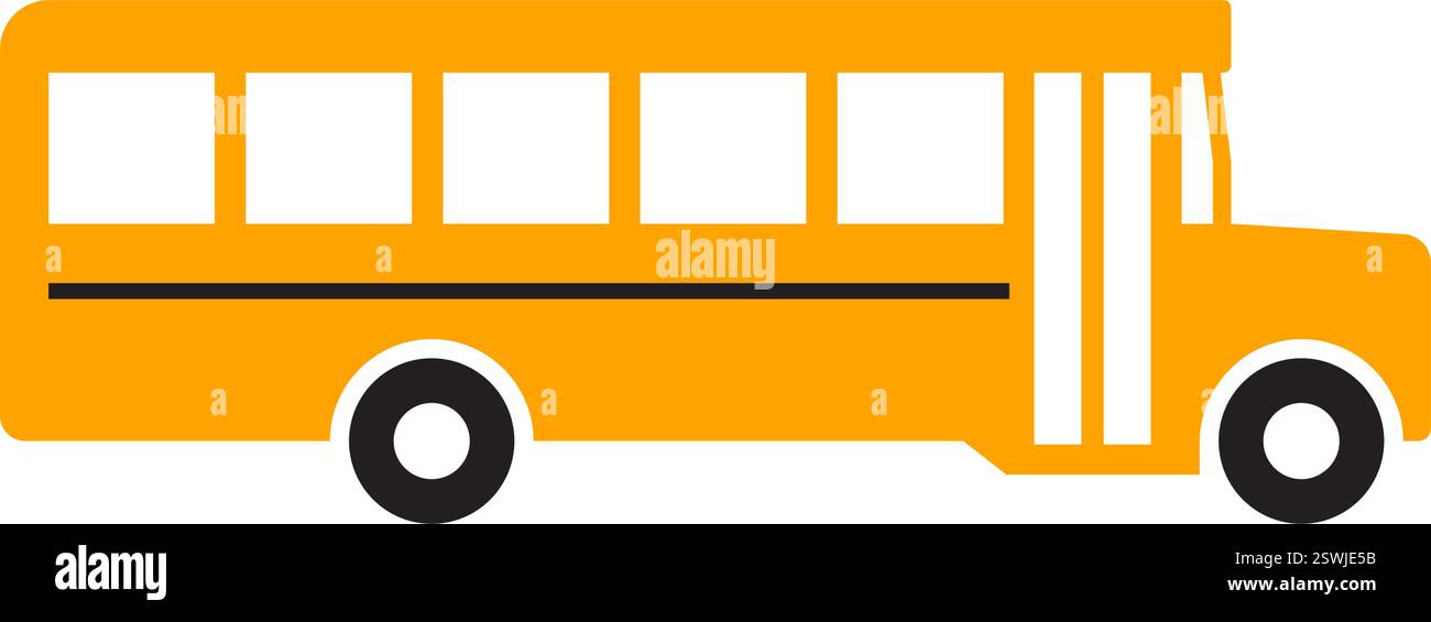 Einfache klassische gelbe Schule Schüler Passagier Bus Symbol Seitenansicht Silhouette Vektor Illustration isoliert auf transparentem Hintergrund Stock Vektor