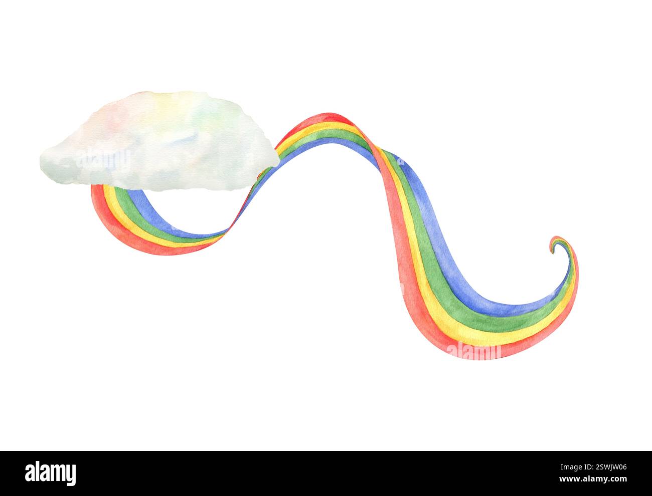 Aquarell grün weiß orange Regenbogen in Irland Flagge Farben wachsen aus Wolken Illustration isolierten Hintergrund. St. Patrick Day 2025 Dekoration. Stockfoto