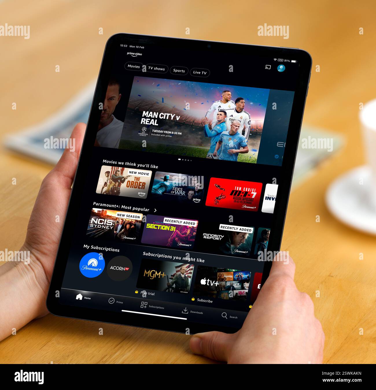 Prime Video-App auf einem Apple iPad Stockfoto