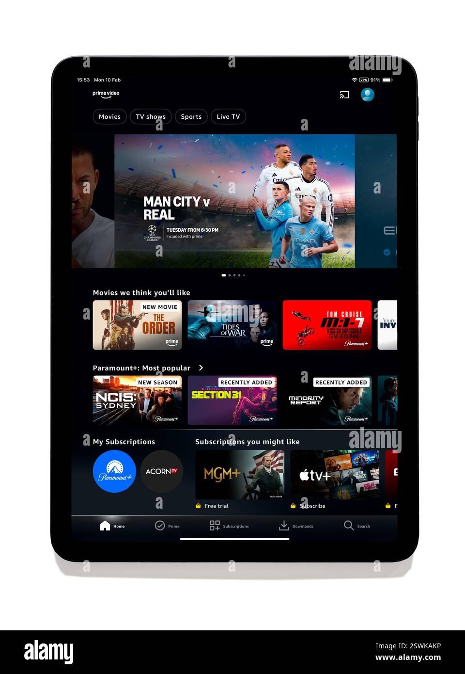 Prime Video-App auf einem iPad Stockfoto