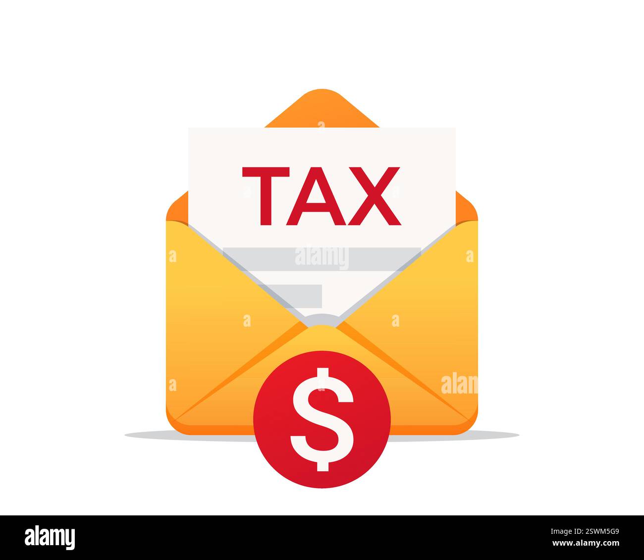 Umschlag mit Steuerbeleg. Steuerschreiben. Steuerpost. Vektorabbildung. Isoliert auf weißem Hintergrund. Stock Vektor
