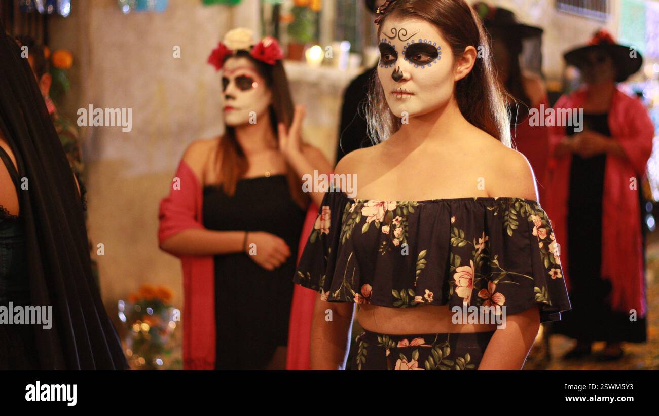 Catrina Make-up bei der Día de Muertos Celebration Stockfoto