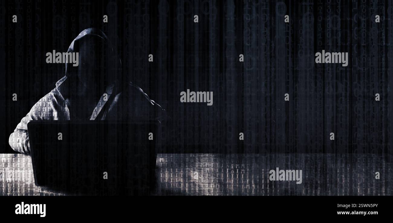 Cyber Attack Online mit Hacker Zugriff auf gestohlene Daten Stockfoto