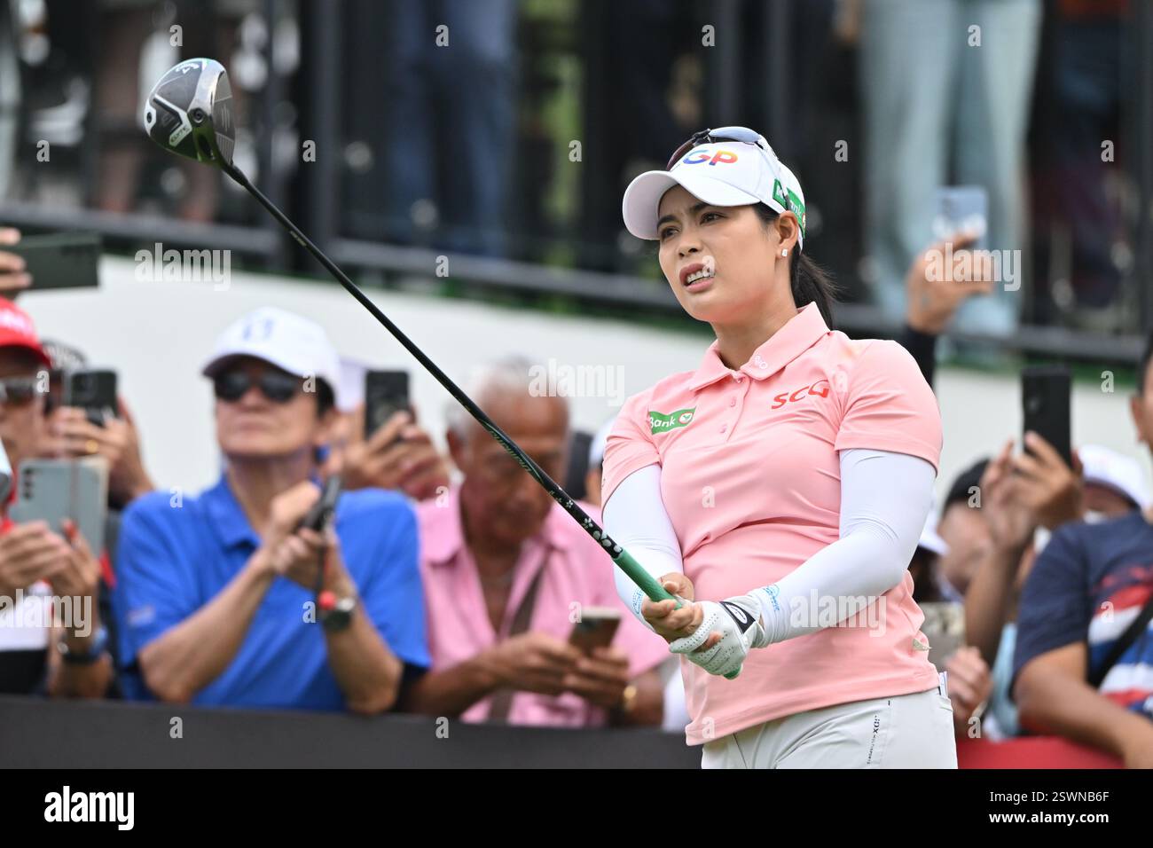 Moriya Jutanugarn wurde während der zweiten Runde des LPGA Honda Thailand Golfturniers in Aktion gesehen. Stockfoto