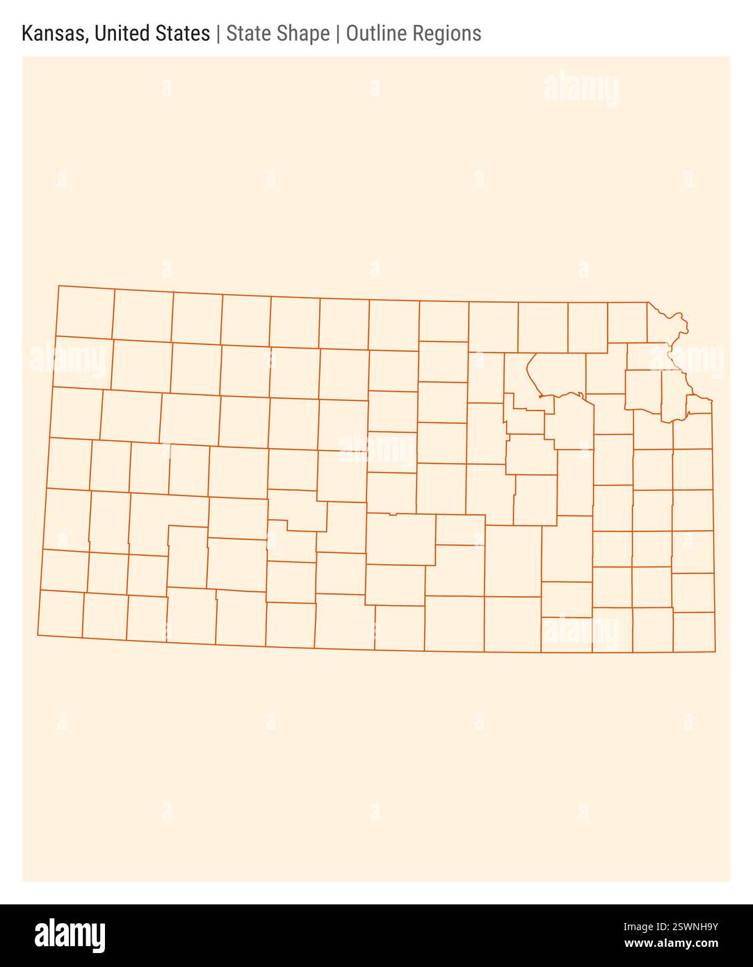 Kansas, Usa. Einfache Vektordarstellung. Statusform. Stil für Modellbereiche. Grenze zu Kansas. Vektorabbildung. Stock Vektor