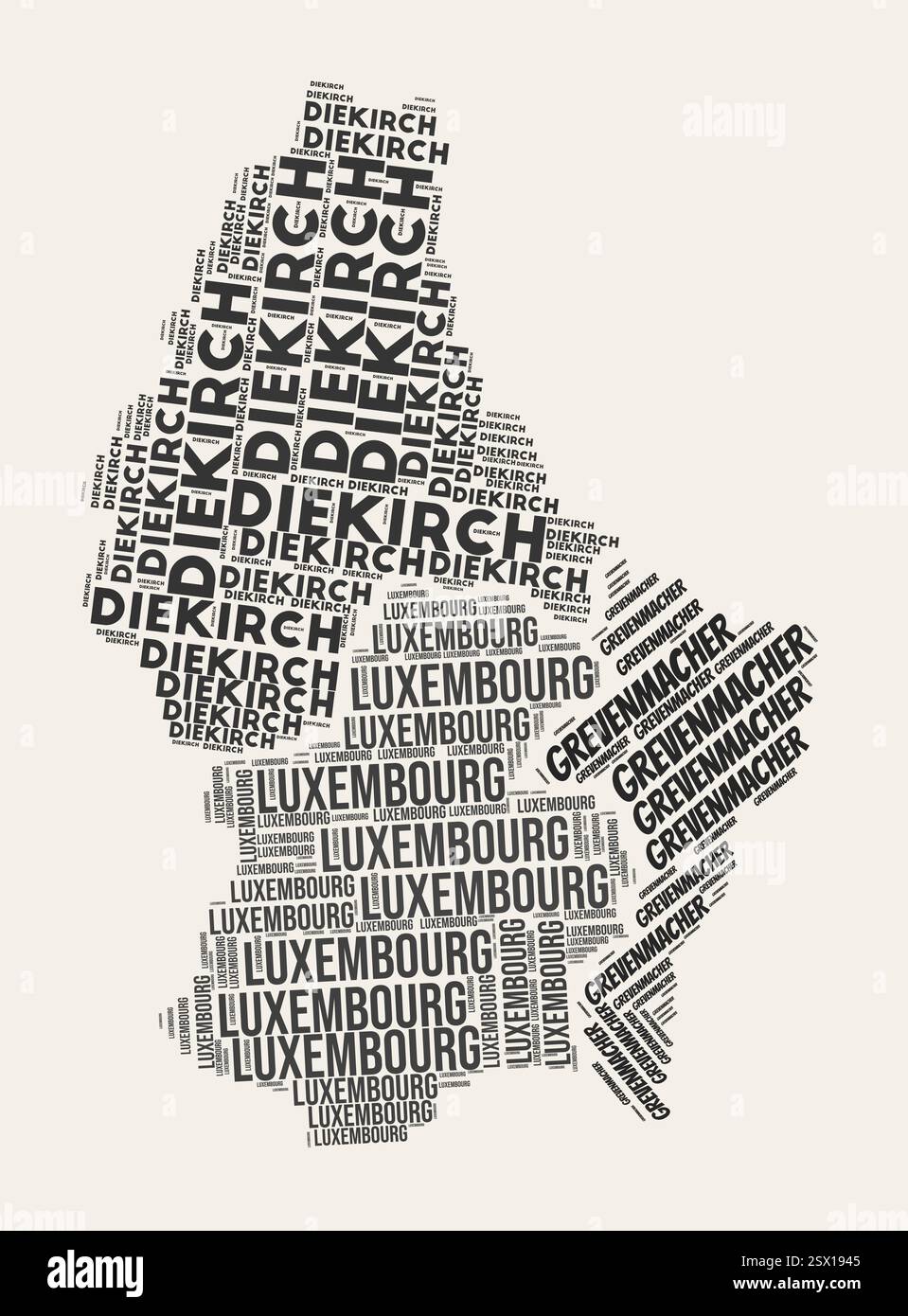 Luxembourg Word Cloud. Land mit Geschäftsbereich Regionen. Luxemburg typographischer Text Wolken Vektor-Bild-Design. Stock Vektor