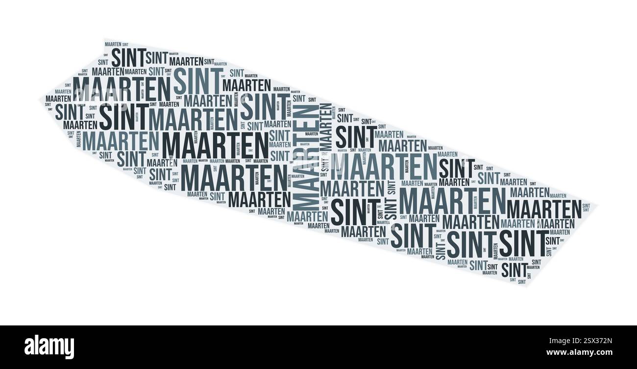 Sint Maarten Region Wortwolke. Ländliches Design. Farbige Abbildung von Sint Maarten. Bereichsnamen Collage Cloud. Vektorabbildung. Stock Vektor