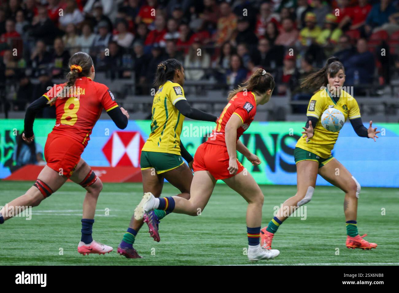 Vancouver, Kanada. Februar 2025. VANCOUVER, BC - 22. FEBRUAR: World Rugby Sevens Series Männer's Match zwischen Brasilien und Spanien im BC Place Stadium in Vancouver, Kanada, am 22. Februar {2025}. (Foto: Tomaz Jr/Pximages) Credit: PX Images/Alamy Live News Stockfoto